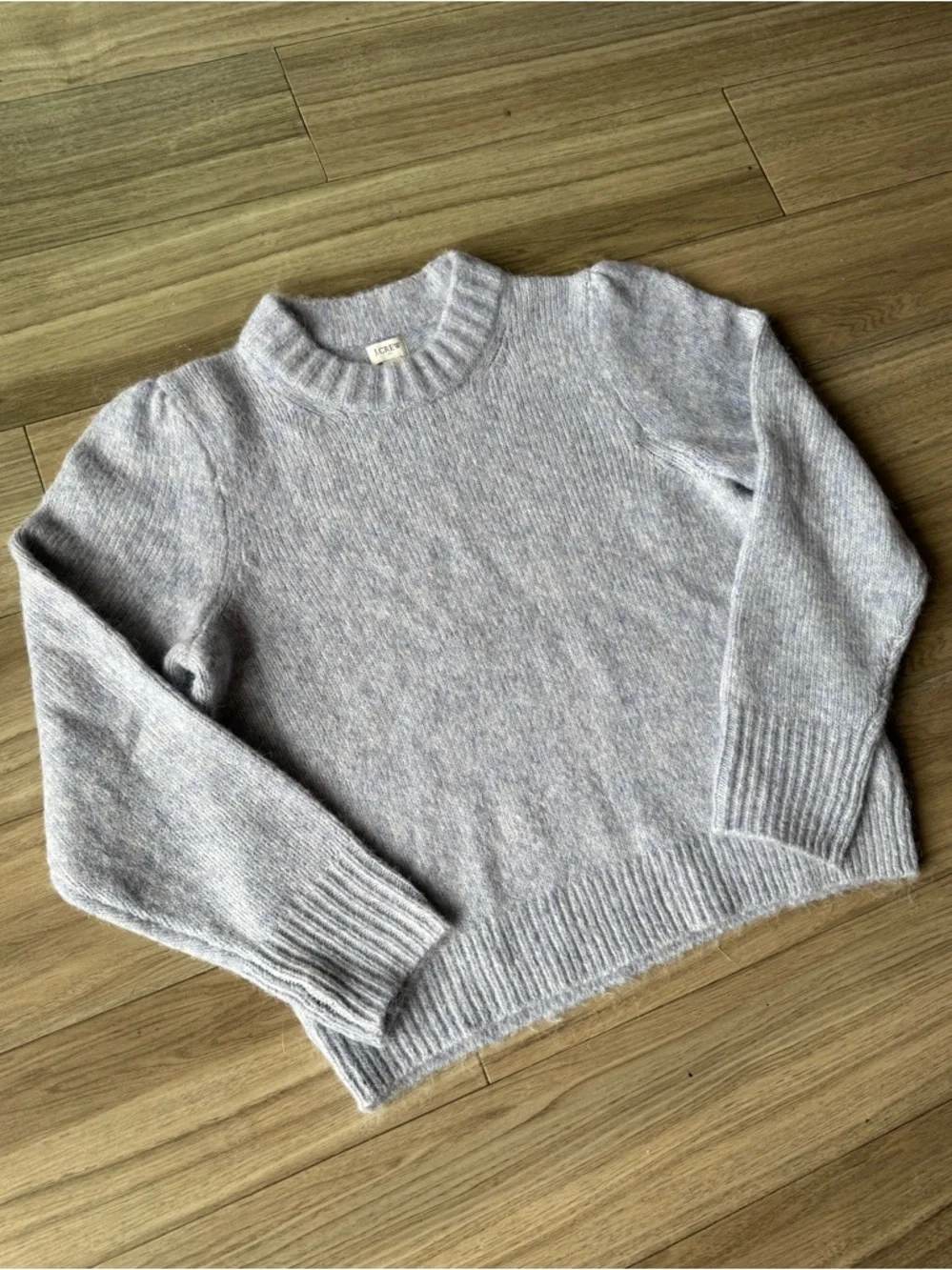 J. Crew Puff-Sleeve Alpaca Blend Crew Neck Sweater Heather Frosted Gray Size XL
